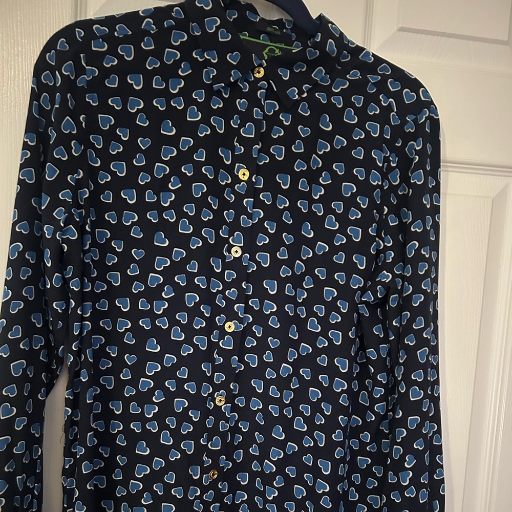 Beautiful Silk C Wonder Long Sleeve Silk Button Down Blouse Hearts Medium